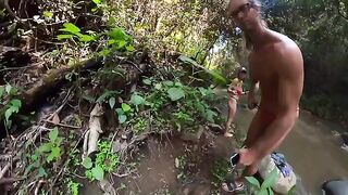 A couple is having fun on the river in the jungle, you should see it