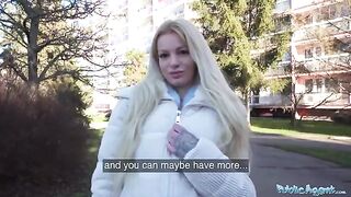 German blonde MILF shoots a steamy video for Public Agent, gets fucked in public