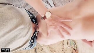 An amateur couple has sex in a risky, romantic setting with a huge cock