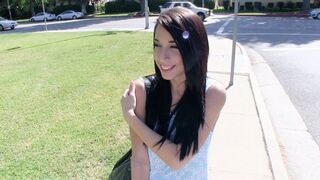 Petite teen Mia Hurley shows her tits to earn some cash