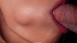 A blonde girl broke the condom while sucking and got all the cum in her mouth