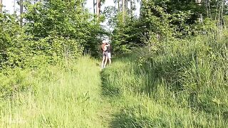 Babe fucks a guy with a huge cock in the forest