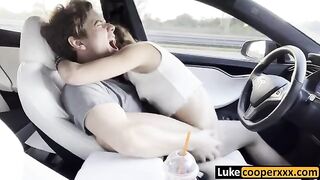 A girl was having fun with a guy in the car and got intimate