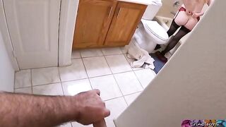 Stepmom undresses after work and gets ready for shower