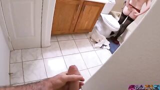 Stepmom undresses after work and gets ready for shower