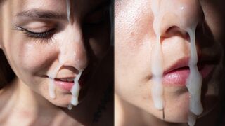 Cute woman fucks doggy and gets a huge cumshot on her face