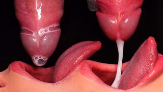 EXCLUSIVE BLOWJOB WITH CONDOM MILKING! The guy broke the condom and the girl got all the cum in her mouth. ASMR