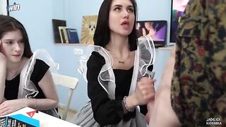 The labor teacher fucked two students right in the classroom in a steamy scene
