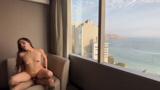 Petite brunette cheats on her BF in a hotel room