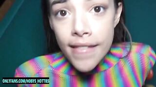 Skinny Latina teen Harmony Wonder gets her throat railed and face fucked hard