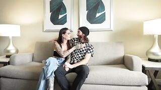 A man experiences his first double blowjob with two gorgeous babes