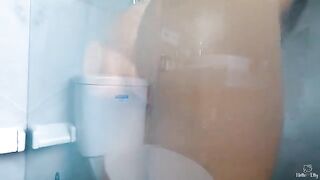 A girl was playing with a cock of her stepbrother in the shower