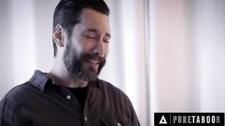 A stepdad uses his stepson's dick to fuck a woman who looks like his late wife