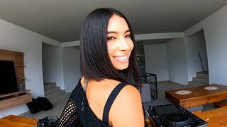 The girl is taking a private lesson from a seductive DJ in his studio