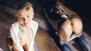 Fit girl demonstrates her skills in yoga, teasing with her perfect ass
