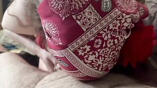 Handjob, titjob, and blowjob action with a redhead