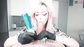 A hot blowjob scene took place during a home tattoo session, blending pain and pleasure