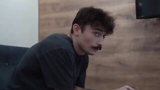 A hot girl is cleaning, and a cute guy helps her