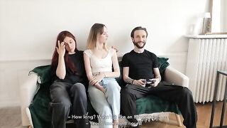 An amateur French couple share a lucky guy's huge dick in an intense threesome