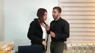 A secretary in stockings gets fucked by her handsome boss in the office