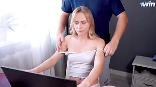 A stepsister streamer got fucked by her brother in a steamy massage scene