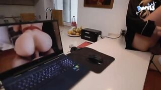 The blonde is very sexy and she fixes your laptop with her delicate touch