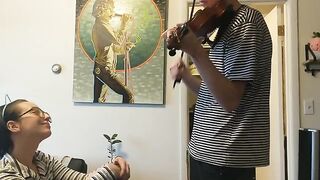 The couple was trying to practice violin but ended up making love