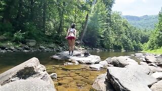 Real couple AmyGabe having fun outdoors, fucking on the mountain hike