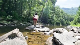 Real couple AmyGabe having fun outdoors, fucking on the mountain hike