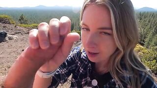 Girl gave blowjob on the mountain top and almost got caught