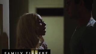 Two naughty step siblings get caught in a compromising situation, leading to an intense encounter