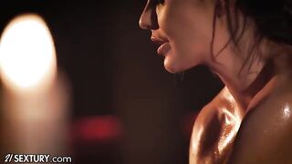 Hot babes Tina Kay and Lilu Moon in oily lesbian massage action