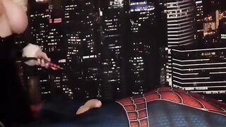 Black Cat Cosplay Aims to Drain Spider-Man's Balls through Handjob Skills