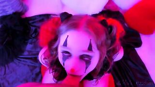A kinky clown gets his cock sucked and facial by a slutty one