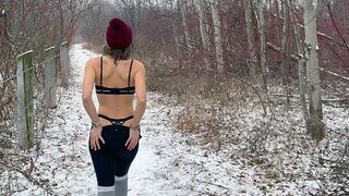 Huge double creampie for a hotwife in the snow, husband and friend shared