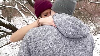 Huge double creampie for a hotwife in the snow, husband and friend shared