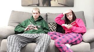 The stepbrother was watching porn with his sister on the couch