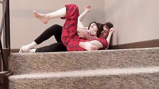 The game of hide and seek ends with hot sex on the stairs