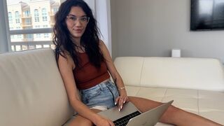 A nerdy girl tries nudism with her stepbrother, getting intimate