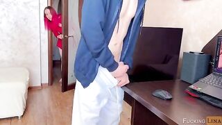 The guy was caught by the sexy stepsister while jerking off