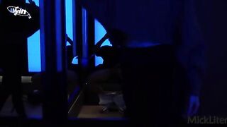 A girl is being measured for clothes in the fitting room. A man wants to fuck her