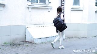 Girl fucked in the fake hostel by a stranger, cum on tits