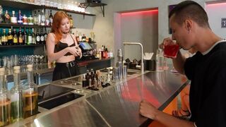The hot bartender served not only drinks but also sex skills
