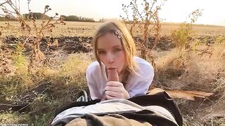 Blonde from Russia made blowjob at sunset in the park
