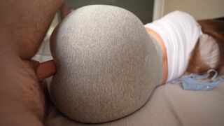 Pervert guy masturbating caught by stepsister wearing only yoga pants