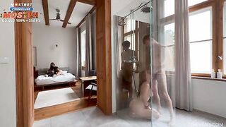 Two couples fucked in the shower, a true swingers' party!