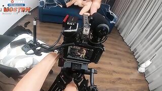 Behind the scene with a beautiful blonde and a guy who loves to fuck hard