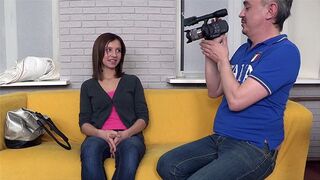 Skinny brunette girl gets fucked at casting session
