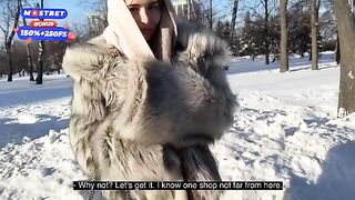 A random pick-up with a hot girl while walking the dog. Intense sex in a fur coat