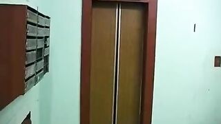 A sexy girl makes a blowjob on the balcony to her brother